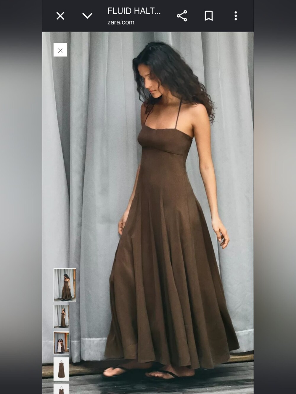 ZARA FLUID HALTER VOLUME MAXI DRESS Chocolate Fall Wedding Guest